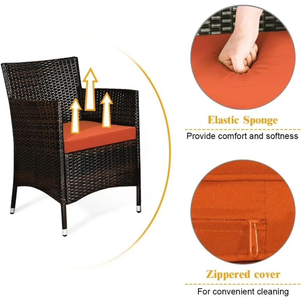 4-Piece Rattan Patio Furniture Set, Outdoor Sofa Table Set with Coffee Table, Thick Cushion, Wicker Conversation Set Orange - Image 3