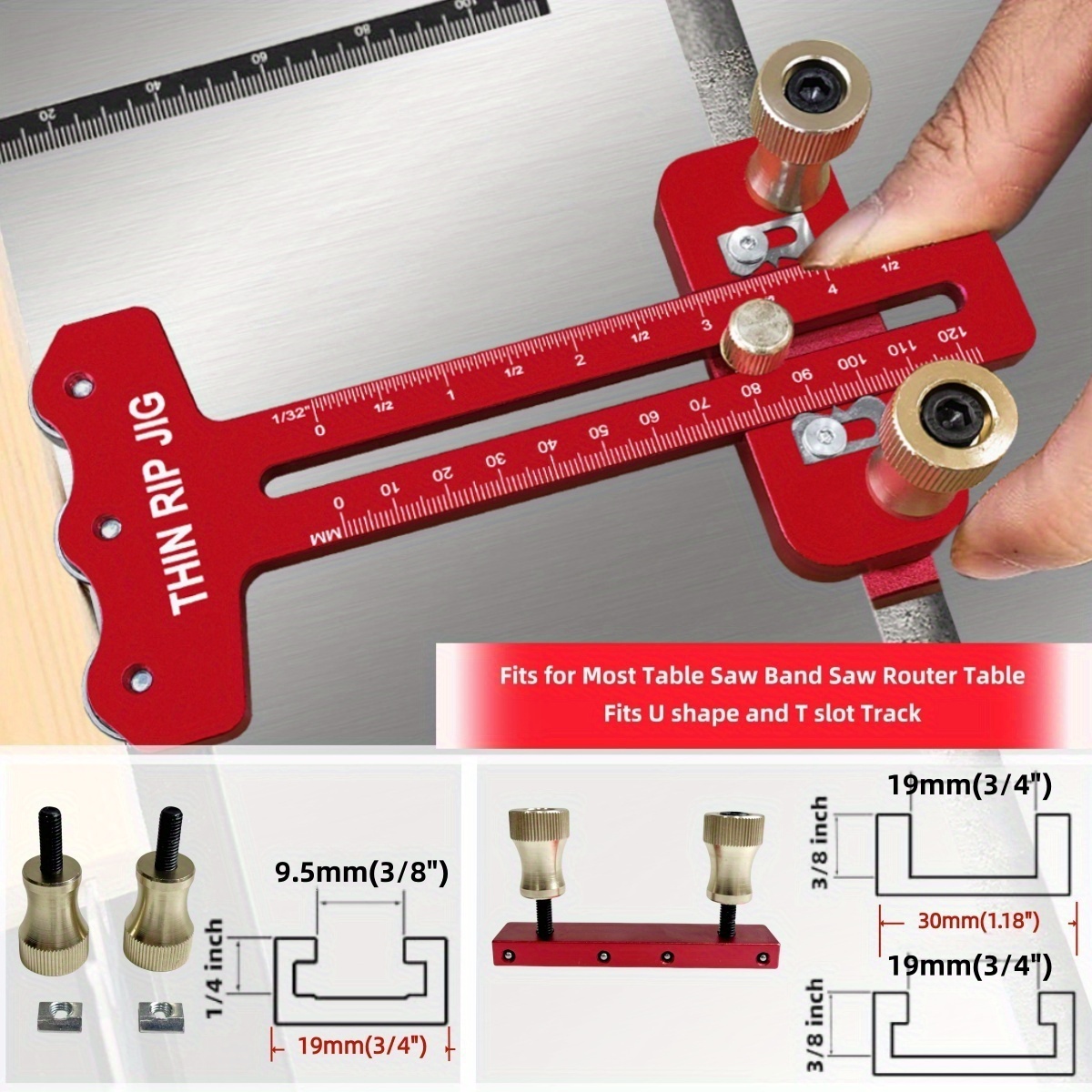 Thin Rip Table Saw Jig - 3 Pulleys Thin Rip Jig, Table Saw Guide Fits For 19# and 30# T Slot and For 3/8in X 3/4in U Slot - Image 7