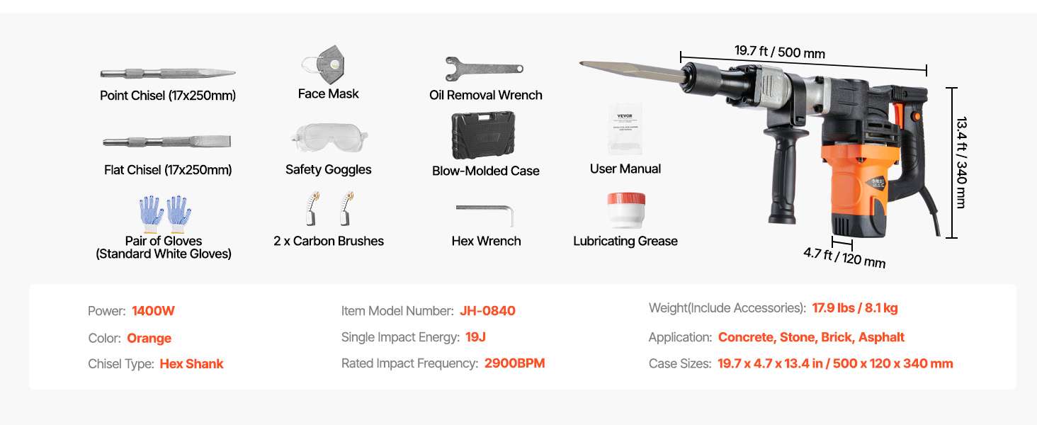 VEVOR 1400W Demolition Jack Hammer Electric Jackhammer - Image 15