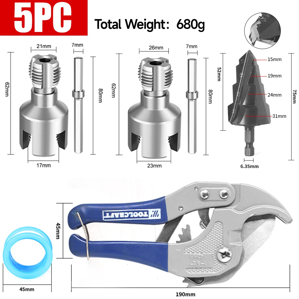 DN15/20/25 Pipe Threading Tool Hex Shank Die Internal External Threads 1/2&3/4&1 INCH Water Pipes PPR PVC MPP Detachable - Image 13