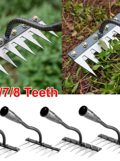 5/6/7/8 Teeth Iron Gardening Hoe Weeding Rake Farm Tool Grasping Raking Loosening Soil Nail Rake