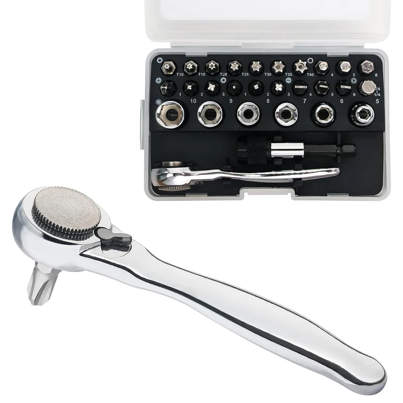 28/32 in 1 Mini Ratchet Wrench Set with Right Angle Offset 1/4" 72 Tooth Screwdriver Handle Magnetic Torx Bit for Tight Spaces - Image 8