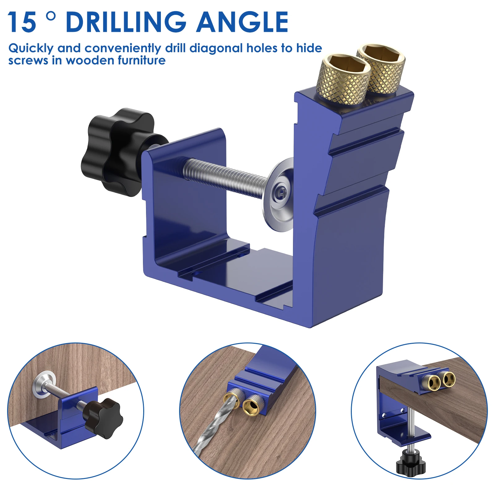 47Pcs Pocket Hole Jig Adjustable Punch Locator 15 Degree Angle Hole Drill Guide Kit Drill Punch - Image 3