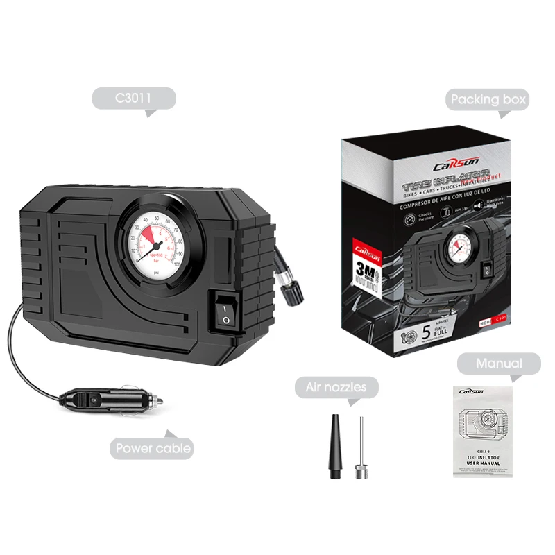 CARSUN Mini Air Pump Tire Inflator Car Electric Mini 20L/Min Portable Air Compressor - Image 7