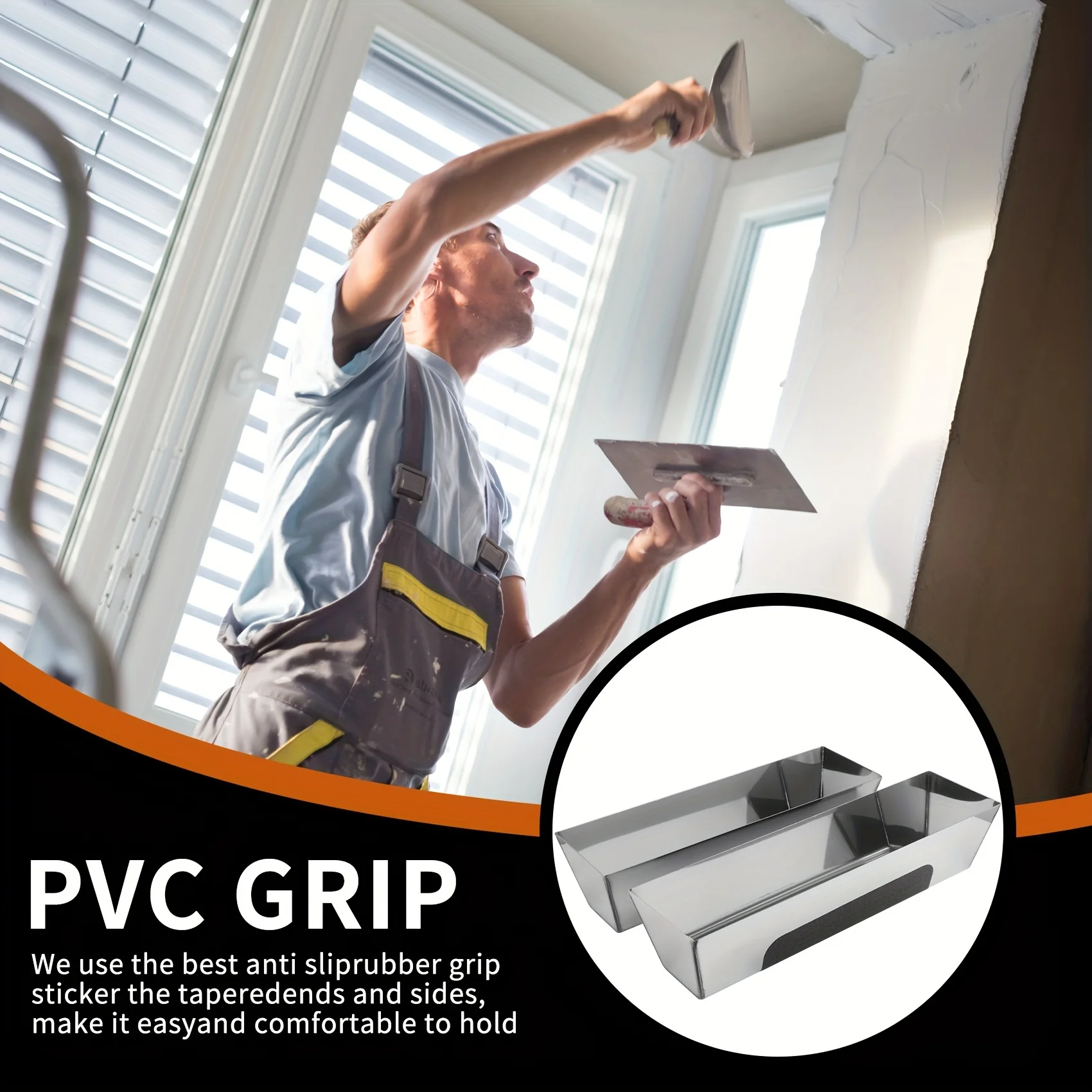 1 PCS 10''/12" /14'' Stainless Steal Drywall Taping Mud Pan with Non Slip Grip - Image 9