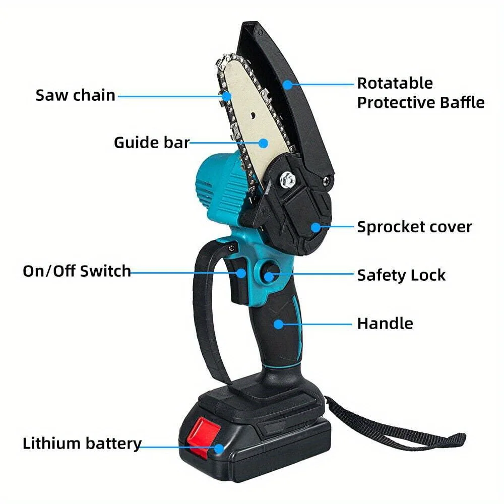 800 Watt Electric Mini Chain Saw, 4-Inch Handheld Cordless Cutter - Image 5