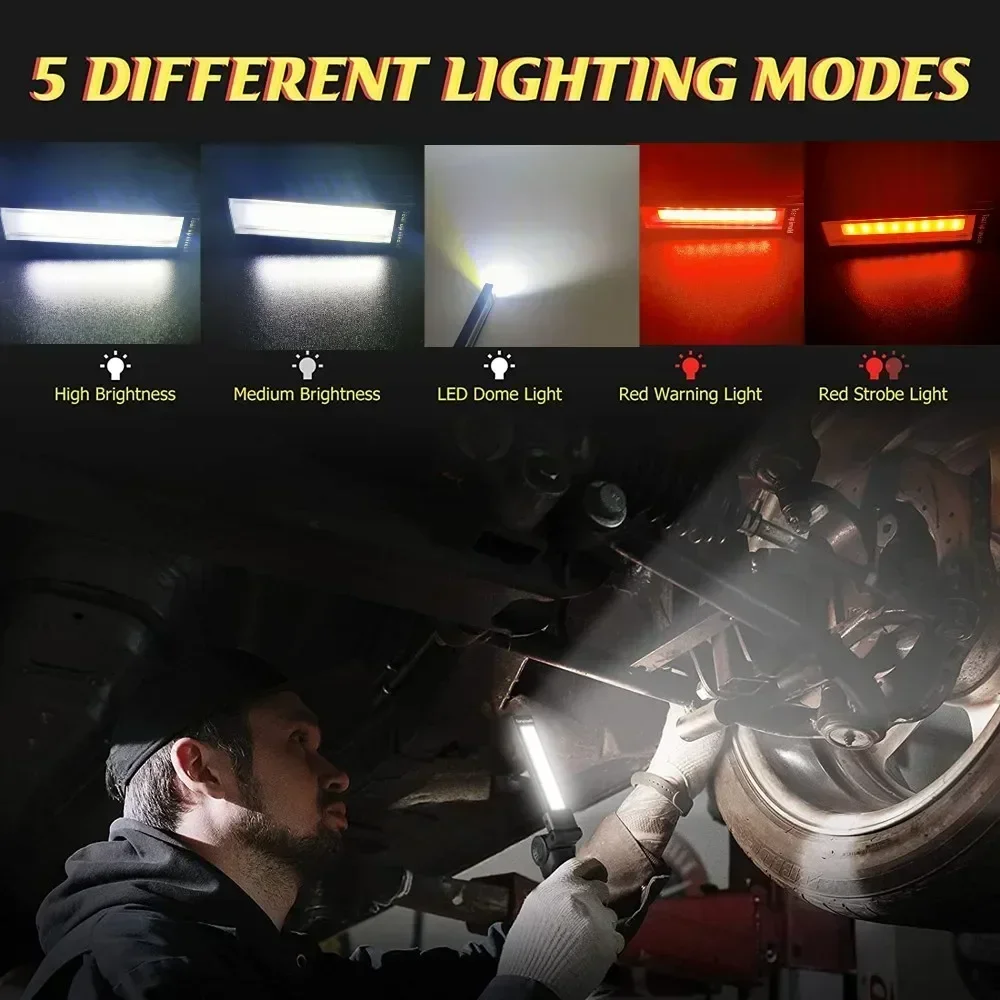 COB LED Work Light Dimmable USB Rechargeable LED Flashlight Inspection Lamp With Magnetic Hook - Image 20