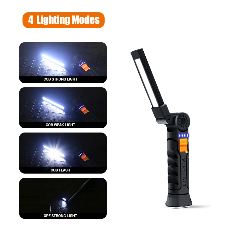 COB LED Work Light Dimmable USB Rechargeable LED Flashlight Inspection Lamp With Magnetic Hook - Image 9