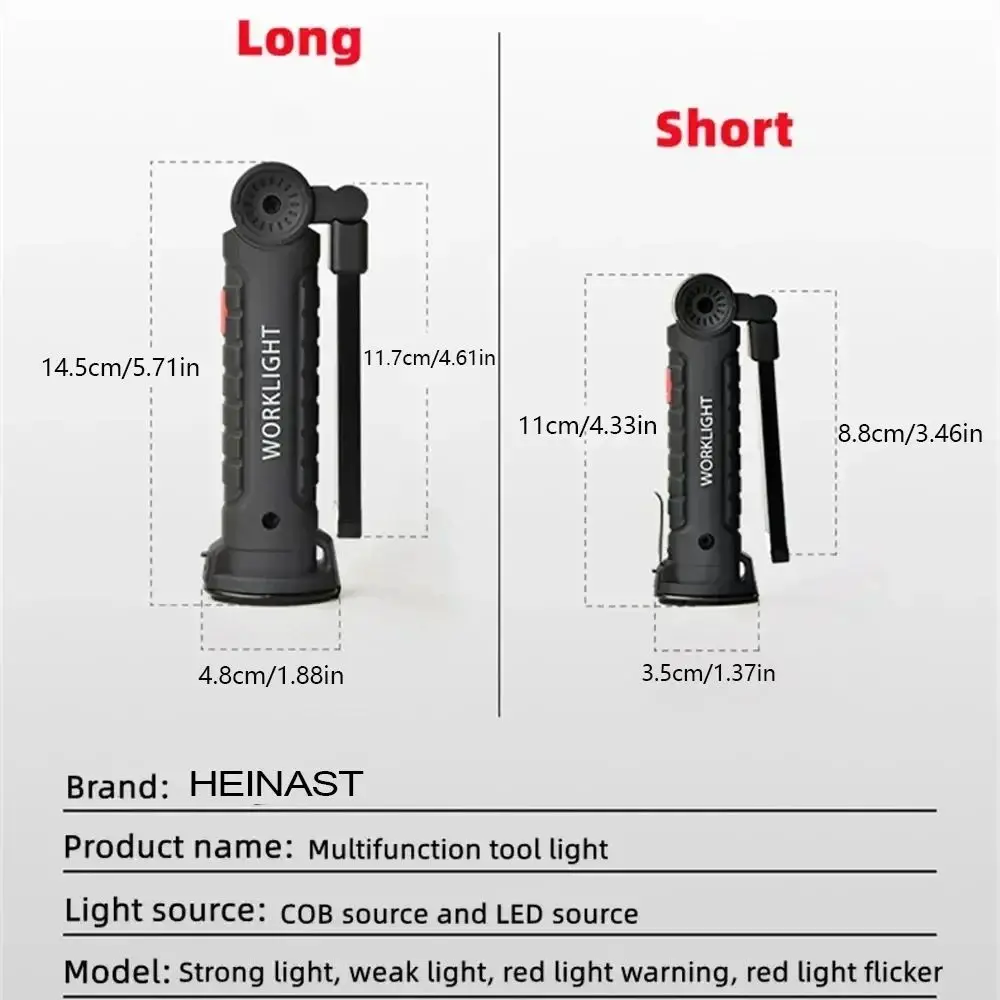 COB LED Work Light Dimmable USB Rechargeable LED Flashlight Inspection Lamp With Magnetic Hook - Image 6