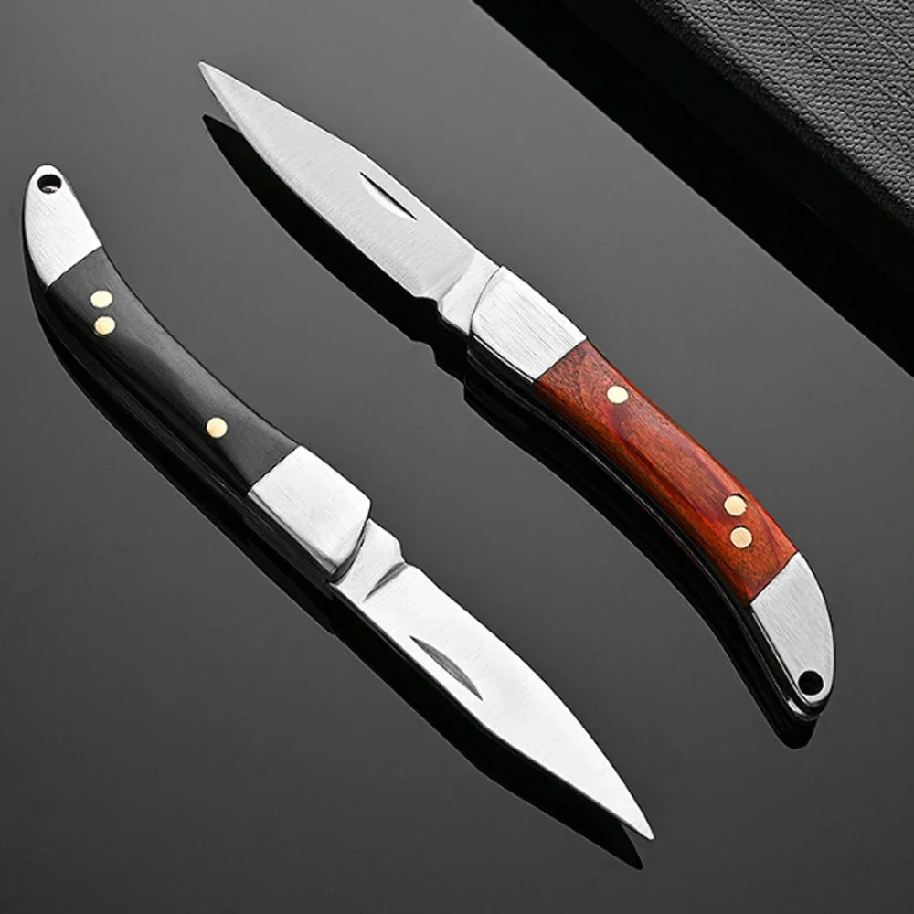 Mini Folding Knife Portable Keychain Pocket Knife Stainless Steel Wooden Handle - Image 10