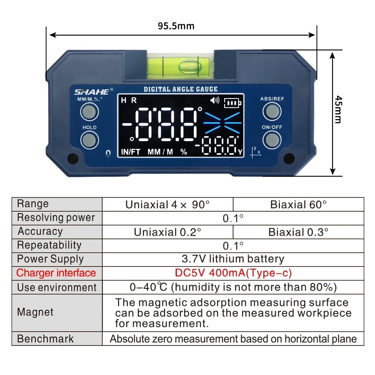SHAHE Digital Level Inclinometer Dual-axis Electronic Protractor Rechargable Bevel Box Electronic Level Angle Finder Gauge - Image 2