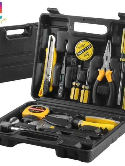 8/9/12/13Piece Tools Set General House hold Hand Tool Kit with Plastic Toolbox Storage Case