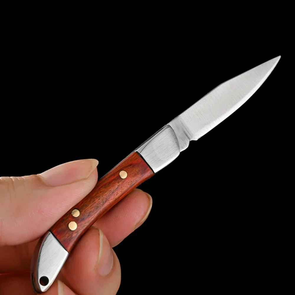Mini Folding Knife Portable Keychain Pocket Knife Stainless Steel Wooden Handle - Image 11