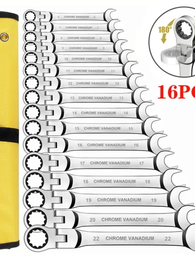 Ratcheting Combination Wrench Set, 6-23mm Metric Flex Head Ratcheting Wrench