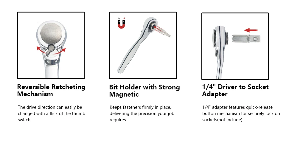 28/32 in 1 Mini Ratchet Wrench Set with Right Angle Offset 1/4" 72 Tooth Screwdriver Handle Magnetic Torx Bit for Tight Spaces - Image 10