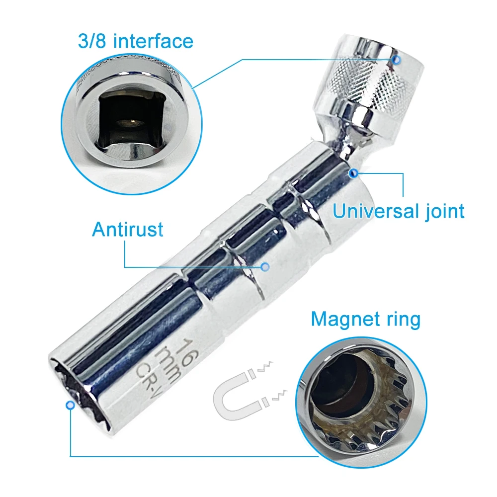 Universal Magnetic Spark Plug Sleeve Thin-walled Universal Joint 14/16mm Automotive Repair Spark Plug Disassembly Tool - Image 3