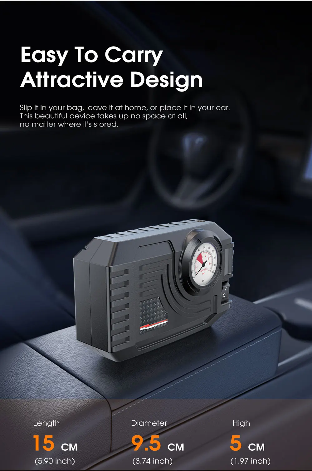 CARSUN Mini Air Pump Tire Inflator Car Electric Mini 20L/Min Portable Air Compressor - Image 14