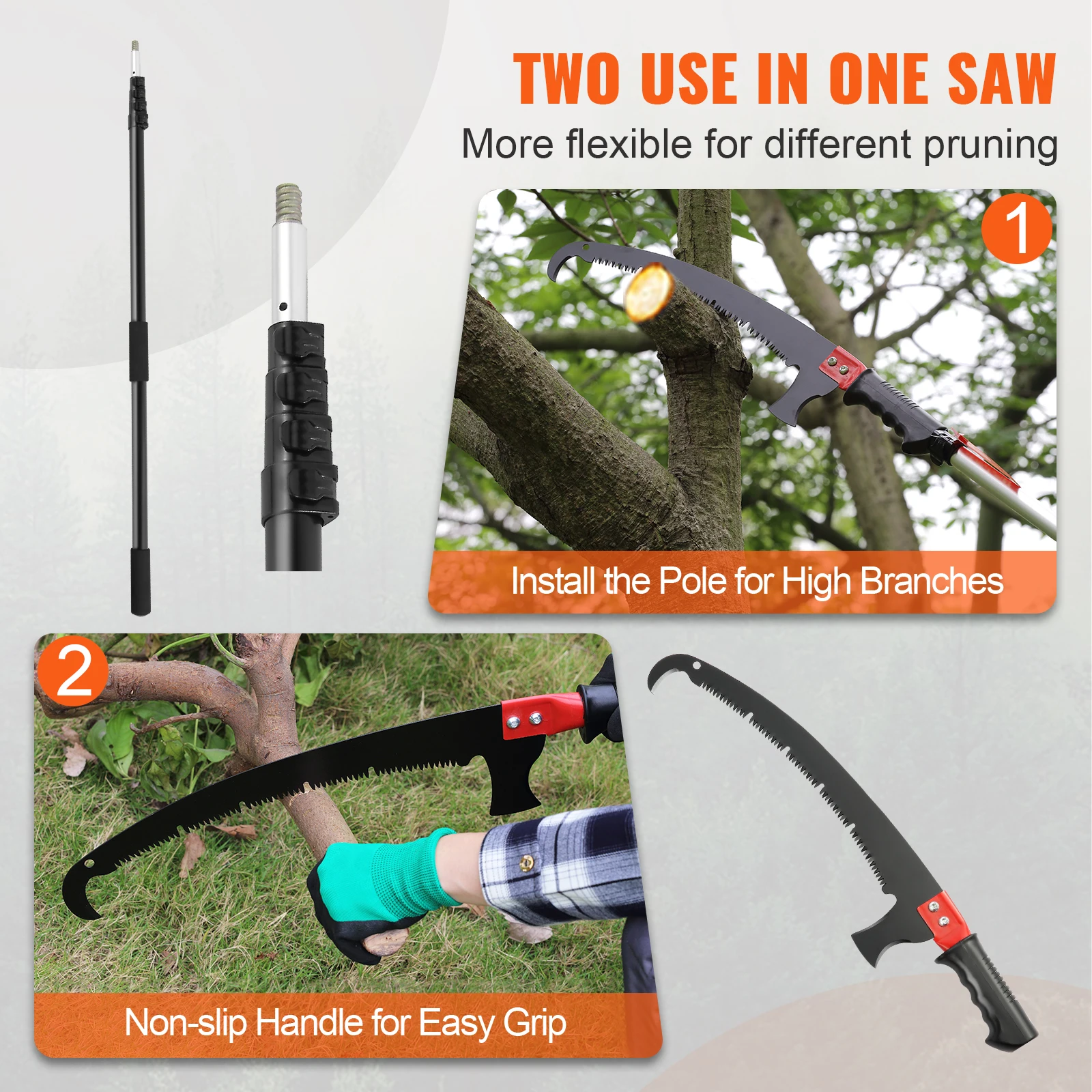 SucceBuy Manual Pole Saw Extendable Tree Pruner Sharp Steel Blade for Branches Trimming - Image 6