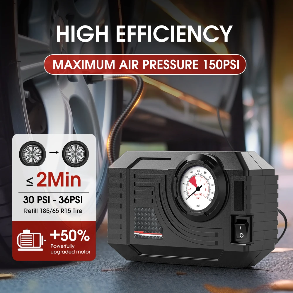 CARSUN Mini Air Pump Tire Inflator Car Electric Mini 20L/Min Portable Air Compressor - Image 2