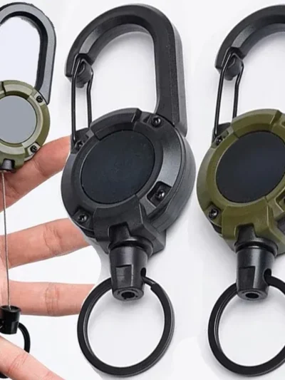 Retractable Heavy Duty Pull Reel Carabiner Key Chains Strong Steel Wire Rope