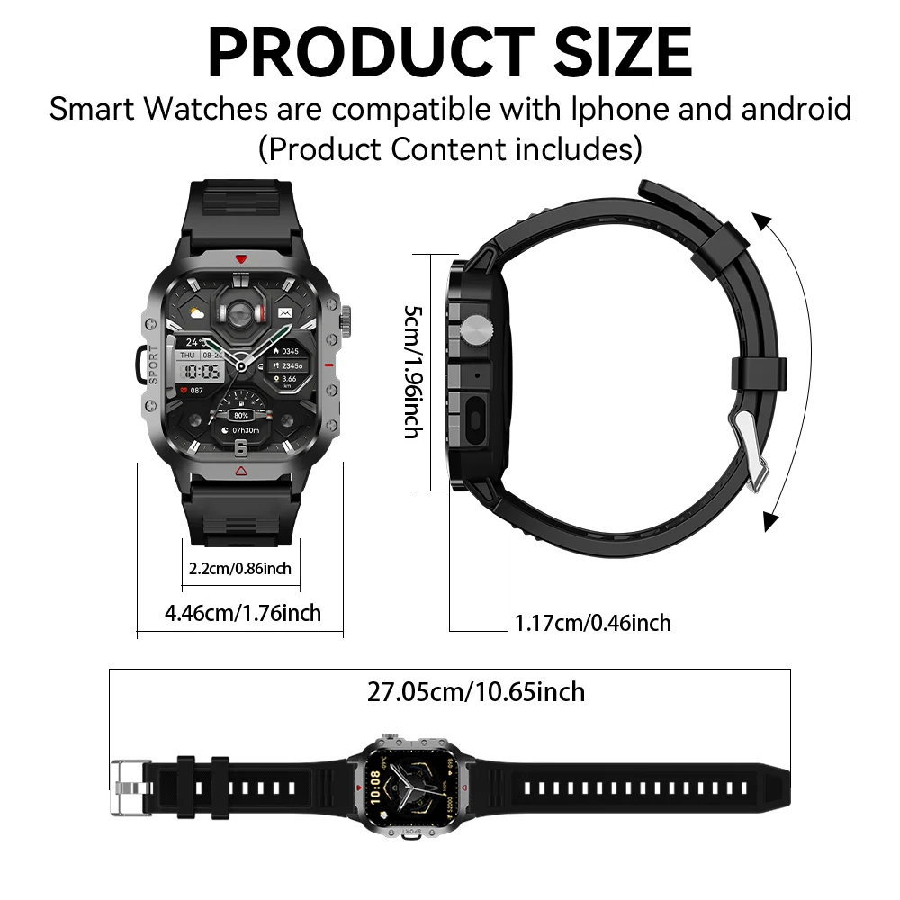 KESHUYOU Outdoor Sports Smart Watch 2.01 inch HD Screen LED Flashlight Bluetooth Talking Smart Watch - Image 6