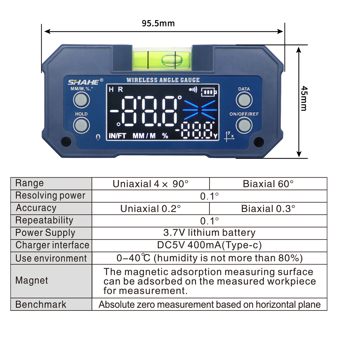 SHAHE Digital Level Inclinometer Dual-axis Electronic Protractor Rechargable Bevel Box Electronic Level Angle Finder Gauge - Image 9