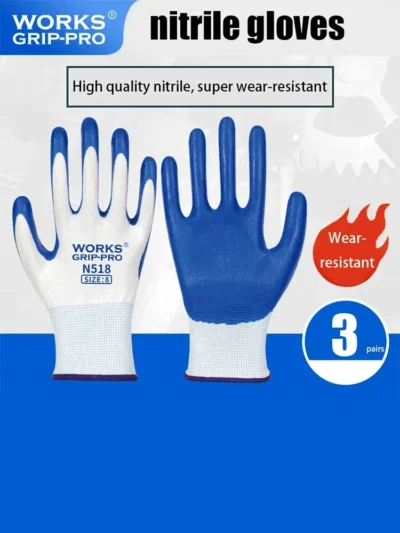 3 Pairs Of Non-slip Wear-resistant Breathable Nitrile Non-slip Work Gloves