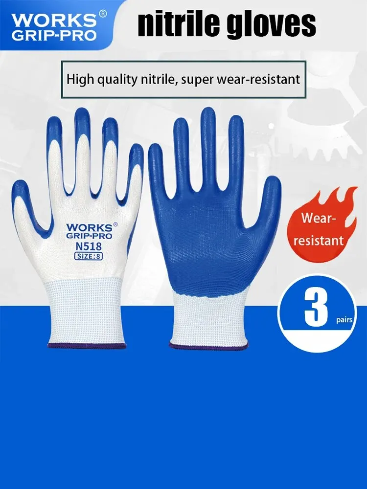 3 Pairs Of Non-slip Wear-resistant Breathable Nitrile Non-slip Work Gloves