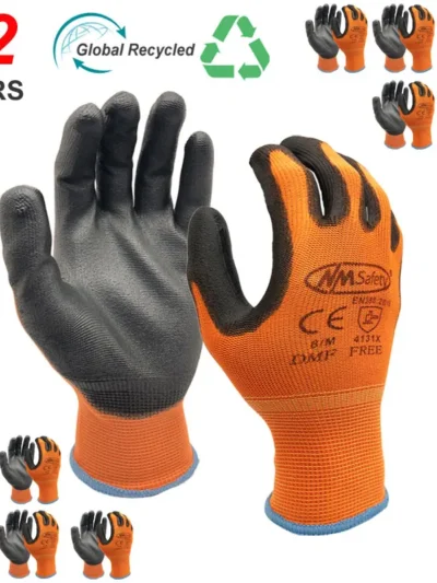 NMSafety 12 Pairs Work Gloves For PU Palm Coating Safety Protective