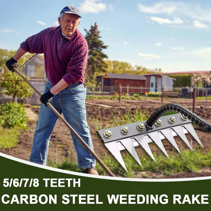 5/6/7/8 Teeth Iron Gardening Hoe Weeding Rake Farm Tool Grasping Raking Loosening Soil Nail Rake - Image 23