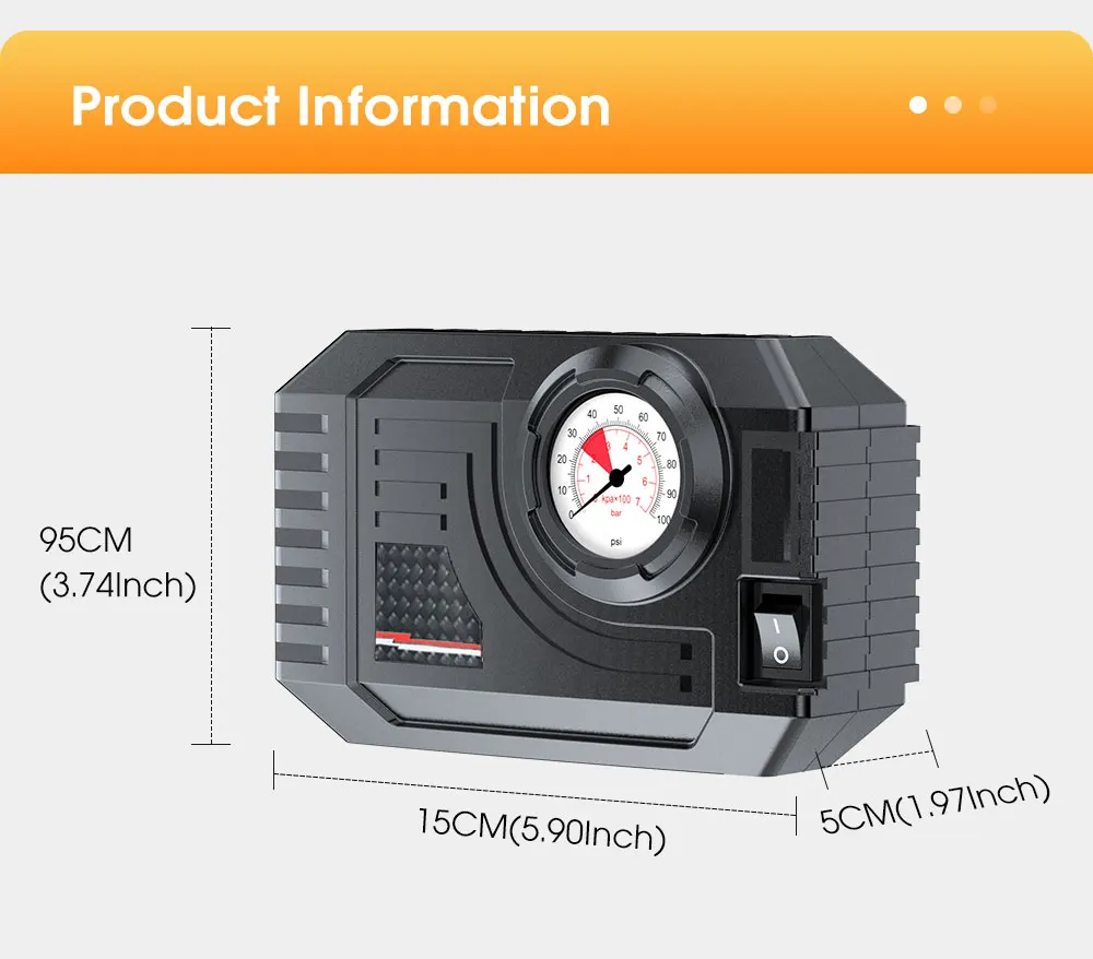CARSUN Mini Air Pump Tire Inflator Car Electric Mini 20L/Min Portable Air Compressor - Image 16