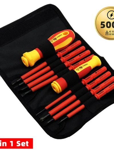 10Pcs Interchangeable Blade VDE Insulated Screwdriver Set with Case Magnetic 500V Home and Professional Use Electricians Tools