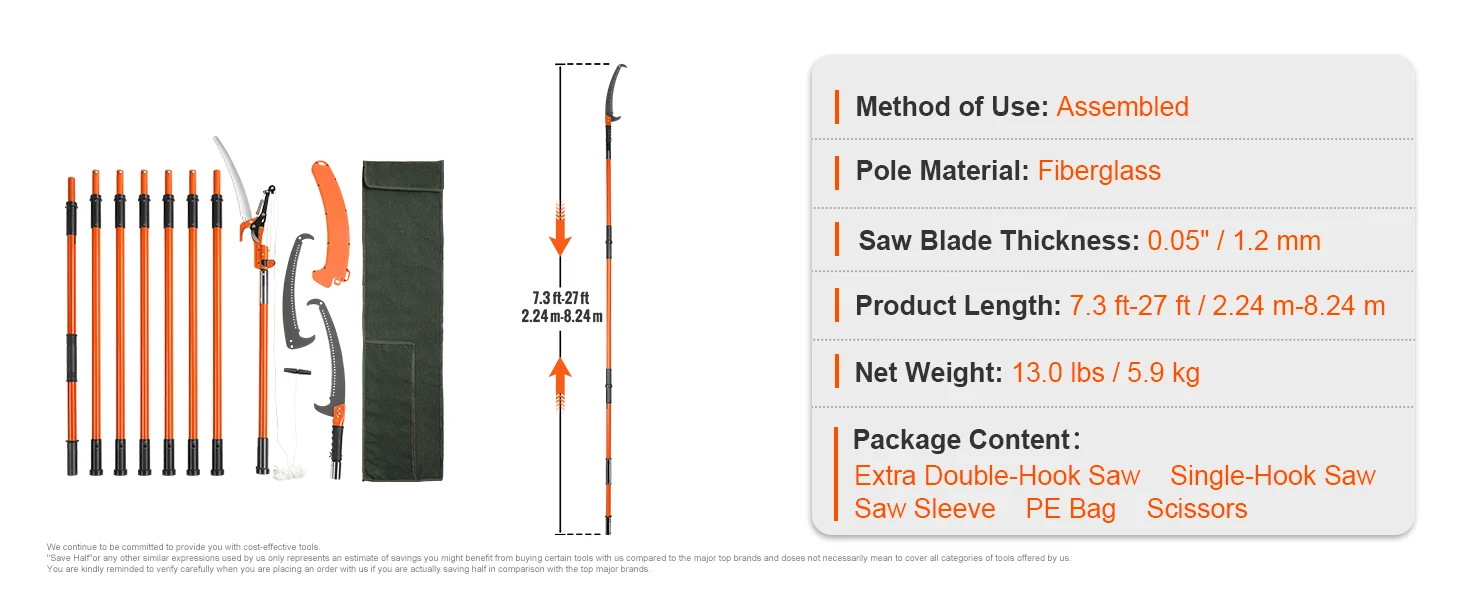 SucceBuy Manual Pole Saw Extendable Tree Pruner Sharp Steel Blade for Branches Trimming - Image 16
