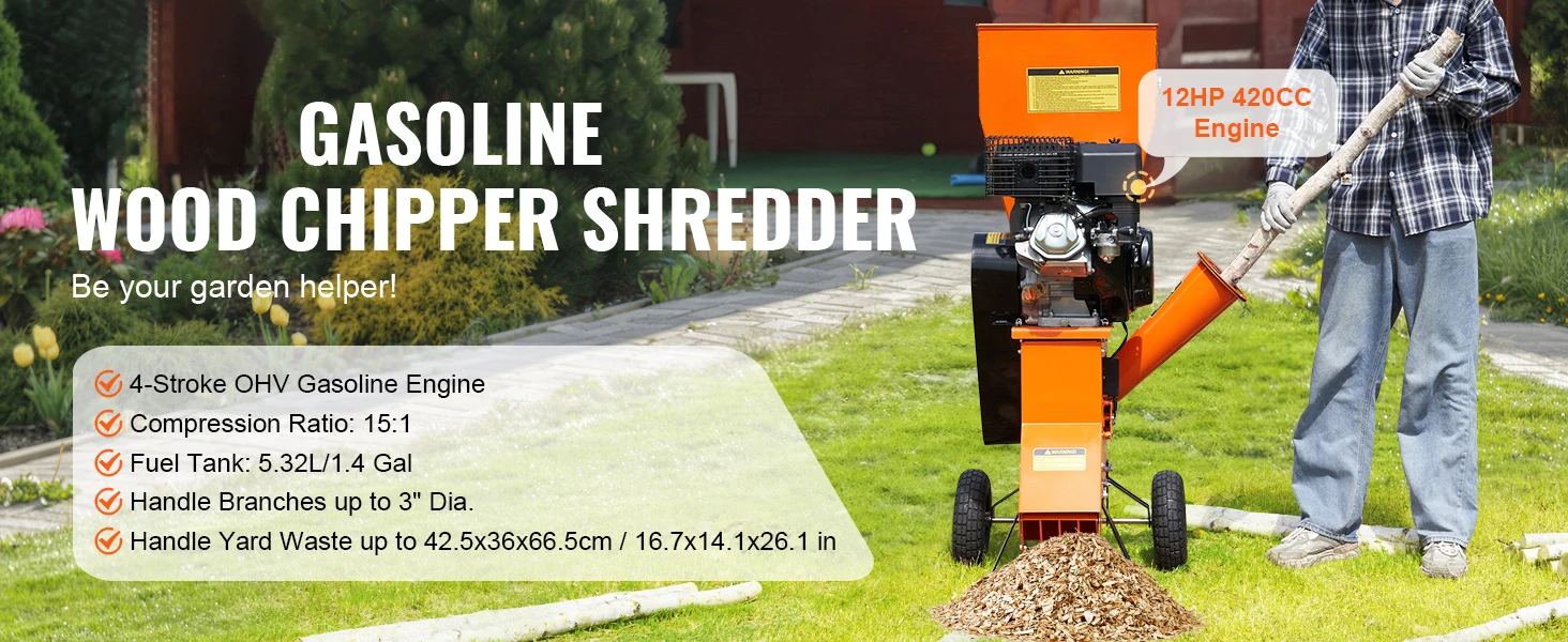 SucceBuy Wood Chipper Shredder Mulcher Heavy Duty Gas Powered 4.1/8.6KW Woodchipper Fast Wood Chipping - Image 10