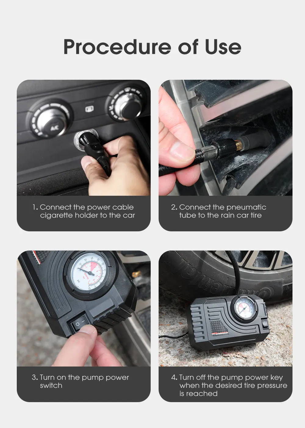CARSUN Mini Air Pump Tire Inflator Car Electric Mini 20L/Min Portable Air Compressor - Image 15