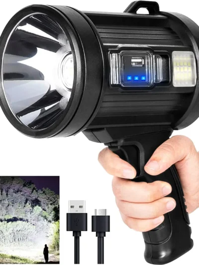 Rechargeable Spotlight, 1000,000 Lumens Handheld Flashlight Led Spot light with Cob Light and Solar Panels