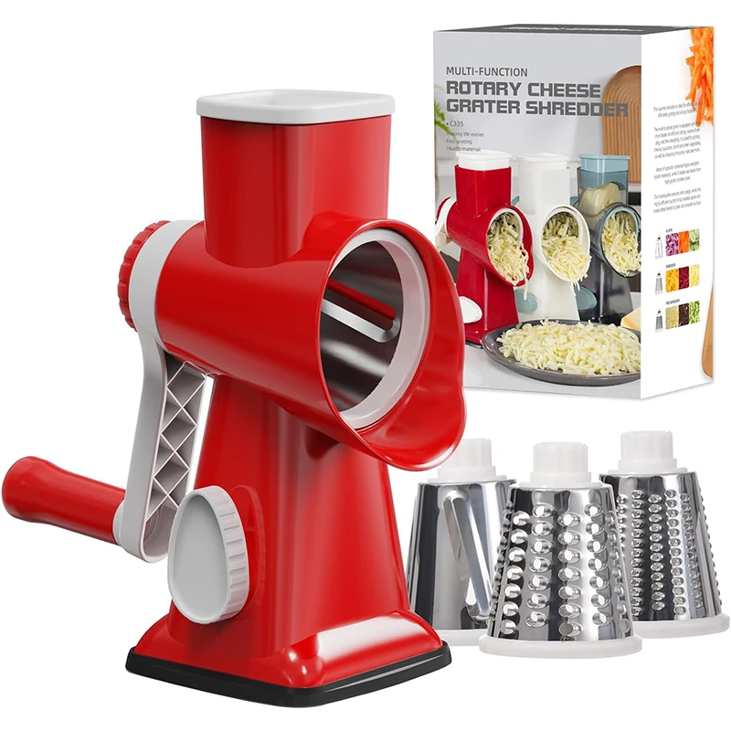 LMETJMA 3 in 1 Rotary Cheese Grater Versatile Manual Vegetable Slicer Peanut Nuts Grinder - Image 8
