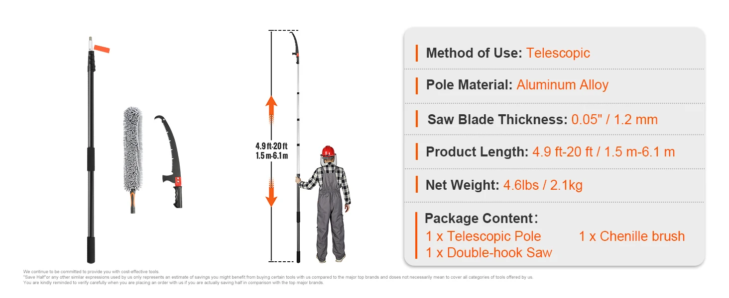 SucceBuy Manual Pole Saw Extendable Tree Pruner Sharp Steel Blade for Branches Trimming - Image 18