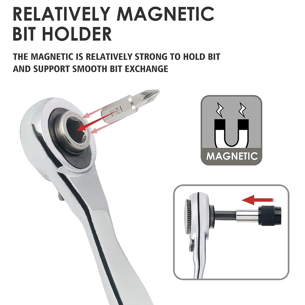 28/32 in 1 Mini Ratchet Wrench Set with Right Angle Offset 1/4" 72 Tooth Screwdriver Handle Magnetic Torx Bit for Tight Spaces - Image 4