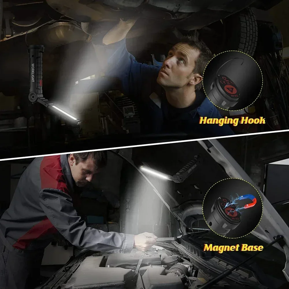 COB LED Work Light Dimmable USB Rechargeable LED Flashlight Inspection Lamp With Magnetic Hook - Image 21