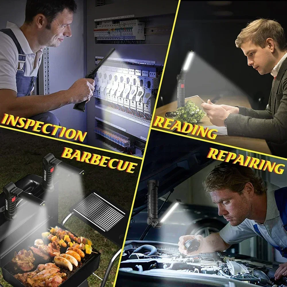 COB LED Work Light Dimmable USB Rechargeable LED Flashlight Inspection Lamp With Magnetic Hook - Image 4