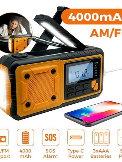 LOTOTG Portable Emergency Solar Power Radio Hand Crank Charging AM/FM Weather Radio Led Reading Flashlight Bank Phone Charger
