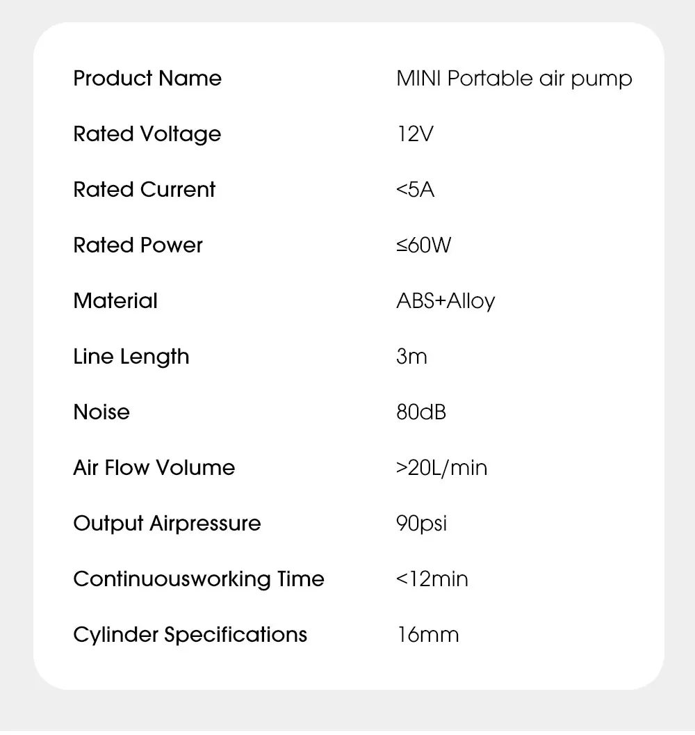 CARSUN Mini Air Pump Tire Inflator Car Electric Mini 20L/Min Portable Air Compressor - Image 17