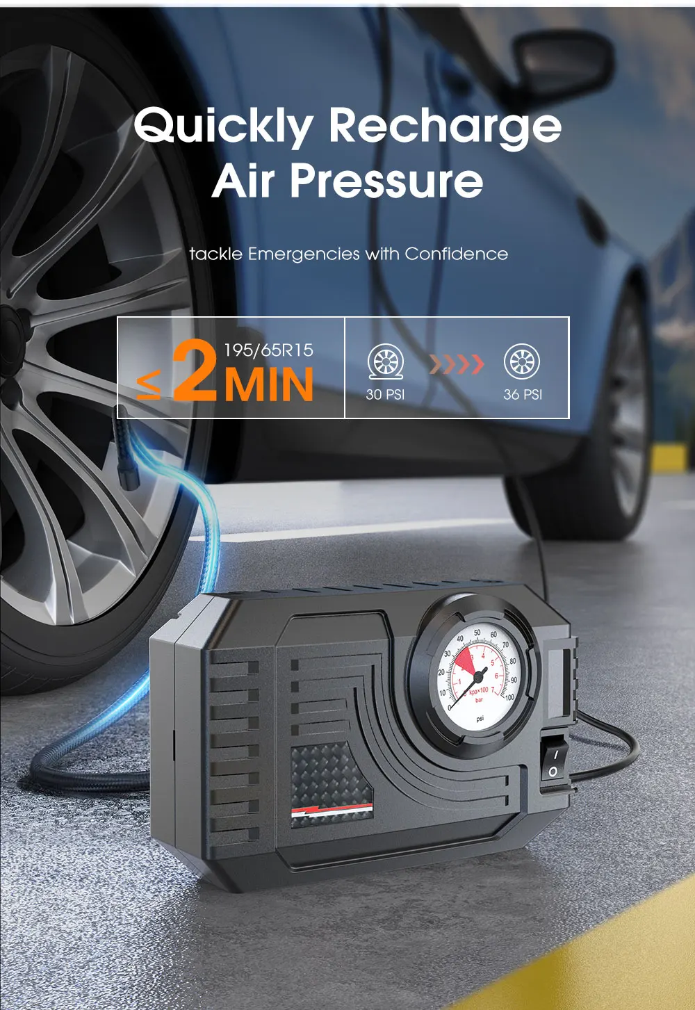 CARSUN Mini Air Pump Tire Inflator Car Electric Mini 20L/Min Portable Air Compressor - Image 9