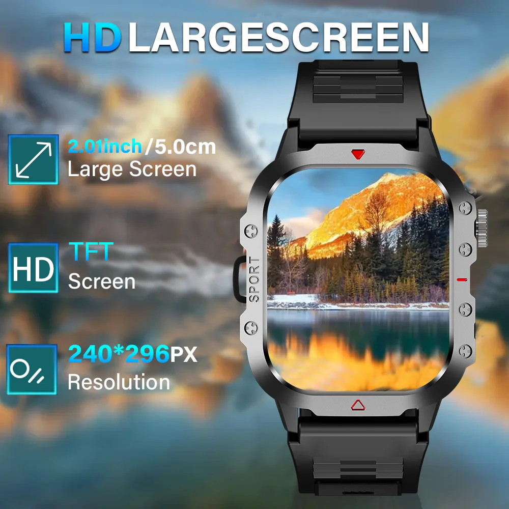 KESHUYOU Outdoor Sports Smart Watch 2.01 inch HD Screen LED Flashlight Bluetooth Talking Smart Watch - Image 3