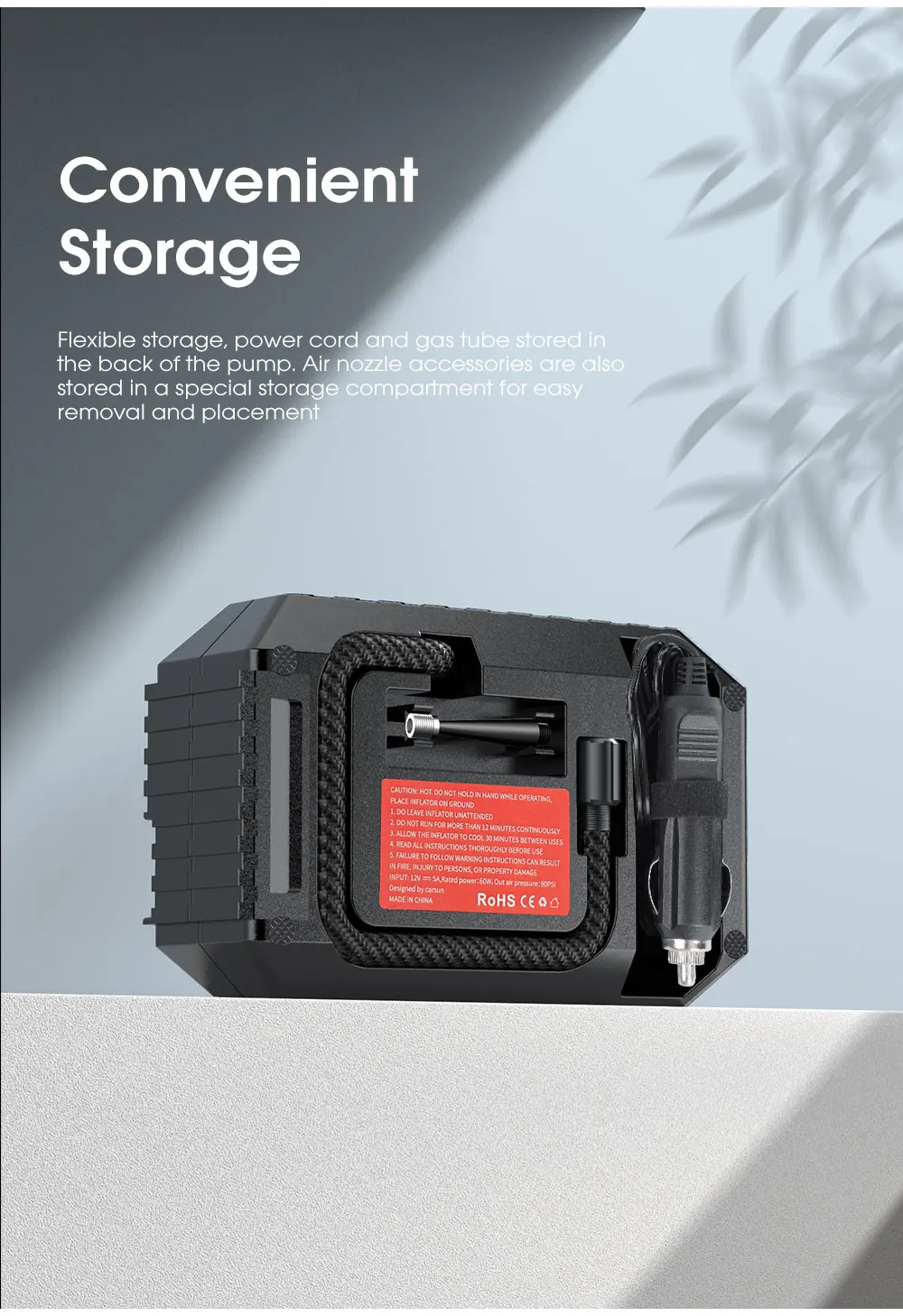 CARSUN Mini Air Pump Tire Inflator Car Electric Mini 20L/Min Portable Air Compressor - Image 13