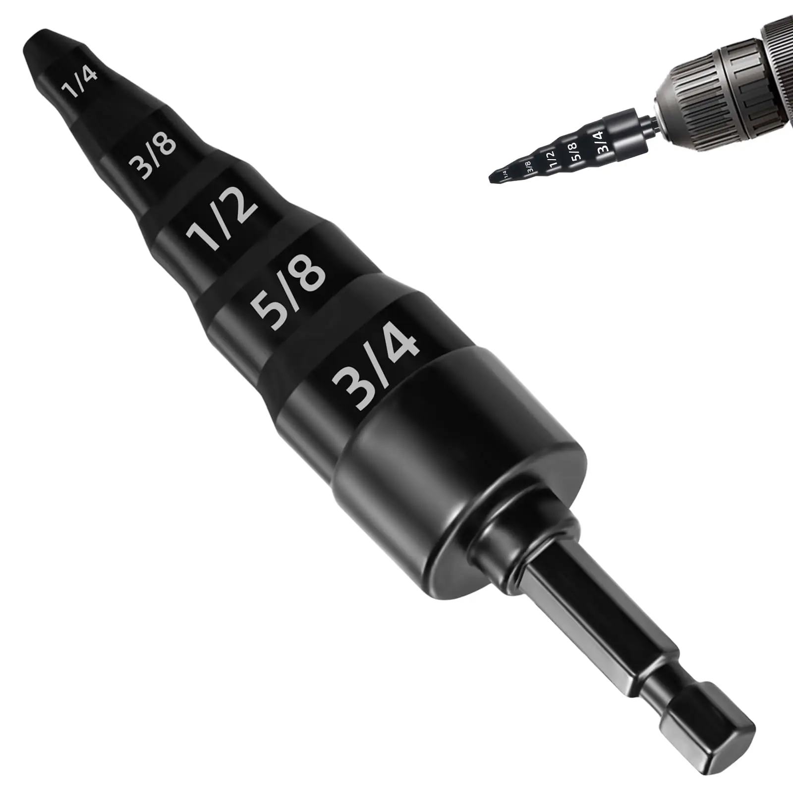 Swaging Tool 5 in 1 Air Conditioner Copper Pipe Expander Swaging Drill Bit Set with Hex Shank, with 1/4, 3/8, 1/2, 5/8, 3/4 Bits