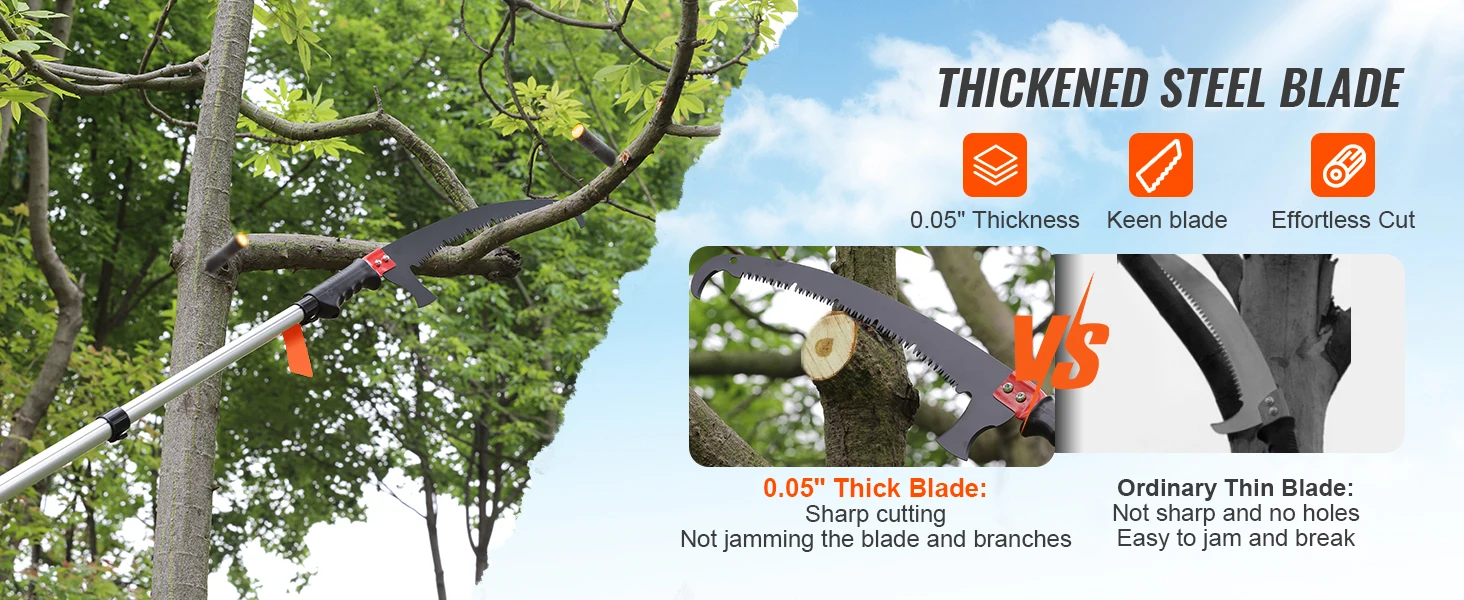 SucceBuy Manual Pole Saw Extendable Tree Pruner Sharp Steel Blade for Branches Trimming - Image 10