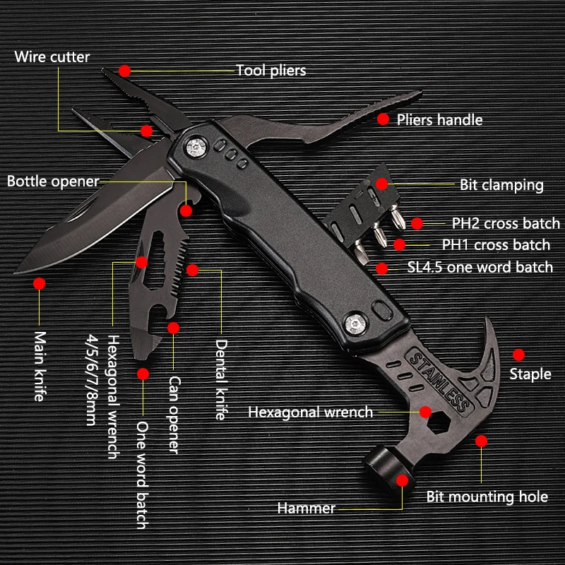 Multifunctional Pliers Multitool Claw Hammer Stainless Steel Tool - Image 3