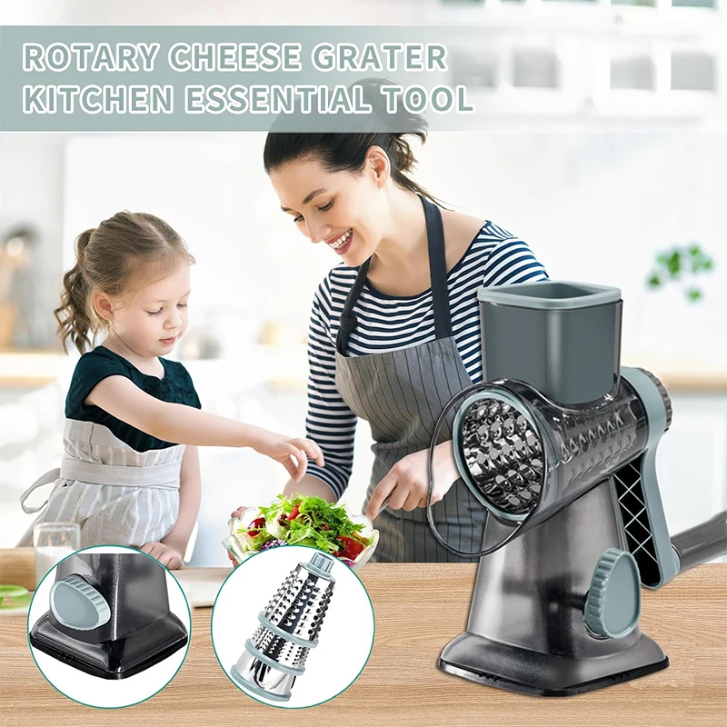 LMETJMA 3 in 1 Rotary Cheese Grater Versatile Manual Vegetable Slicer Peanut Nuts Grinder - Image 6